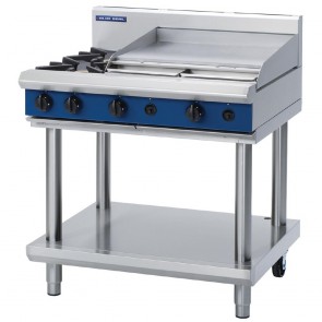 GE830-N Blue Seal 900mm Gas Cooktop 2x Burners & 600mm Griddle On Leg Stand - Natural Gas