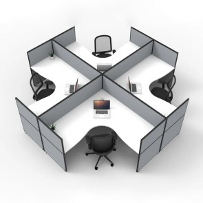 SHUSH30 4 Person Corner X Screen Hung Workstation With Grey AS30SHCX4P1515 NW-12S-GF/BF-1515